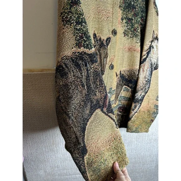 Sugar Street Weavers Vintage Cardigan Sweater XL Horse Tapestry EUC - Picture 9 of 16